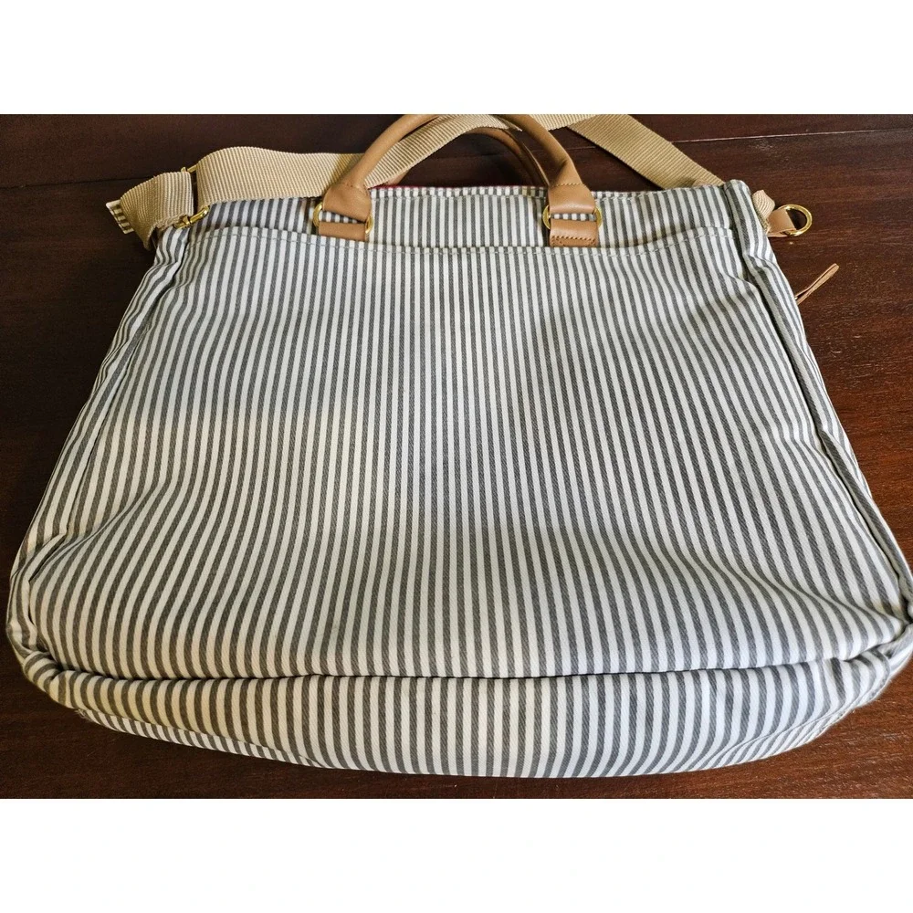 Skip Hop Duo Signature Diaper Bag Grey White Stripe Canvas Tote